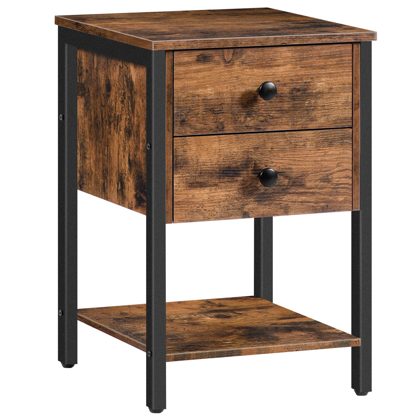 HOOBRO Industrial Nightstand With Drawers And Open Shelf