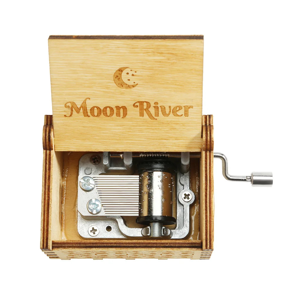Theme Music Box Carved Wooden Hand Cranked Music Box Moon River La Vie En Rose Fly Me To The Moon Musical Valentine's Day Gift
