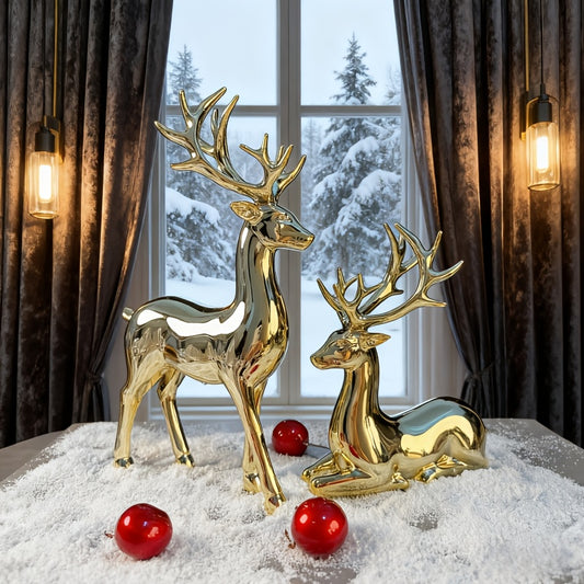 2 Golden reindeer ornaments, deer statues for table top ornaments, Christmas ornaments Collectible Figurine